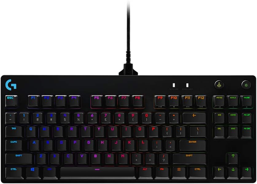 Logitech G PRO Mechanisch gamingtoetsenbord, uiterst draagbaar ontwerp zonder numpad, afneembare micro-USB-kabel, verlichte toetsen met LIGHTSYNC RGB met 16,8M kleuren, QWERTY US INTL, PC/Mac - Zwart