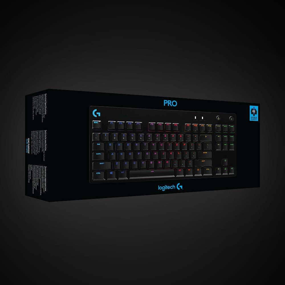 Logitech G PRO Mechanisch gamingtoetsenbord, uiterst draagbaar ontwerp zonder numpad, afneembare micro-USB-kabel, verlichte toetsen met LIGHTSYNC RGB met 16,8M kleuren, QWERTY US INTL, PC/Mac - Zwart