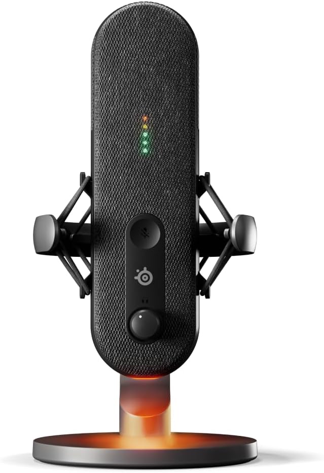 SteelSeries Alias USB-microfoon voor pc — 3x grotere capsule voor gaming, streaming en podcasting — AI-ruisonderdrukking — Ledstatuslampjes voor dempen en geluidsniveaus — Trillingsvrije standaard