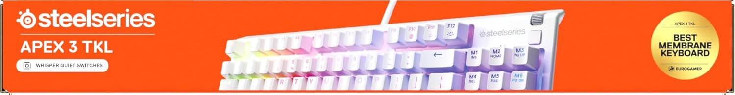 SteelSeries Apex 3 TKL - RGB-gamingtoetsenbord - Compact TKL-toetsenbord voor e-sports - 8-zone RGB-verlichting - Engels QWERTY Layout