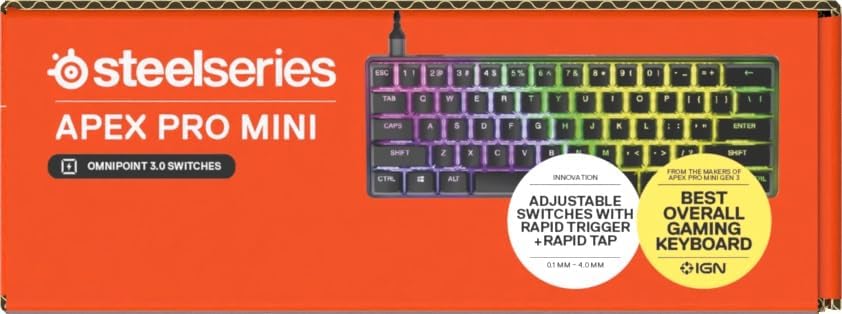 SteelSeries Apex Pro Mini Gen 3 OmniPoint 3.0 HyperMagnetic-schakelaars - Verstelbare activering - Rapid Trigger - Presets voor games - Protection Mode - Rapid Tap/SOCD - RGB - PBT-keycaps - UK QWERTY