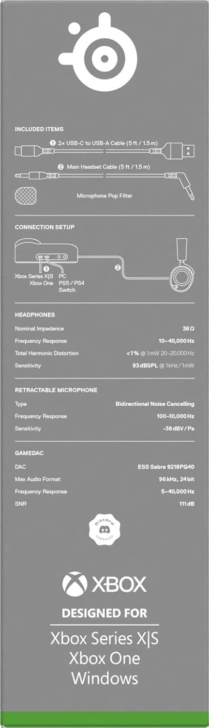 SteelSeries Arctis Nova Pro Wireless gameheadset, aansluiting op meerdere systemen, Neodymiummagneetdrivers, Actieve ruisonderdrukking, Infinity Power System, Xbox Series X|S, Xbox One, Windows 10/11