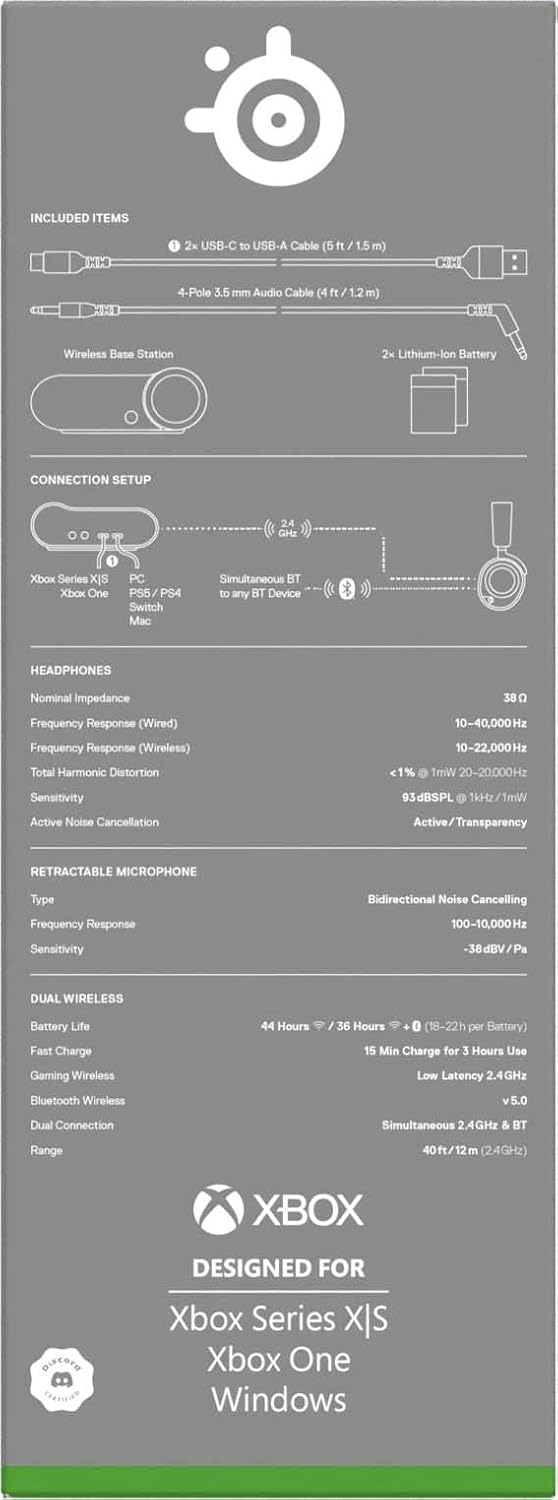 SteelSeries Arctis Nova Pro Wireless gameheadset, aansluiting op meerdere systemen, Neodymiummagneetdrivers, Actieve ruisonderdrukking, Infinity Power System, Xbox Series X|S, Xbox One, Windows 10/11
