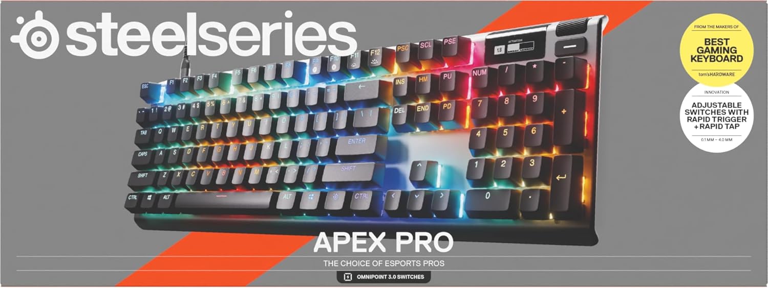 SteelSeries Apex Pro Gen 3 - HyperMagnetic Gaming Keyboard - OmniPoint 3.0 schakelaars - Verstelbare activering - Rapid Trigger - Rapid Tap/SOCD - OLED - RGB - PBT-keycaps - USB-C - FR Layout AZERTY