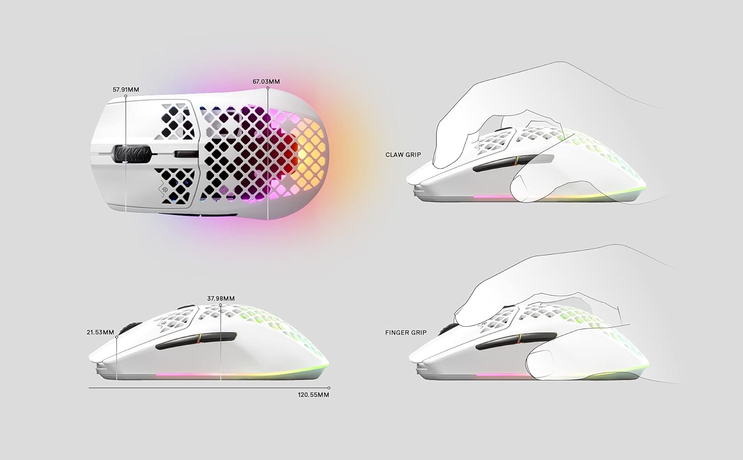 SteelSeries Aerox 3 - Geperforeerde RGB-gamingmuis - Ultralicht waterbestendig ontwerp - 8,500 DPI TrueMove Core optische sensor - Snow