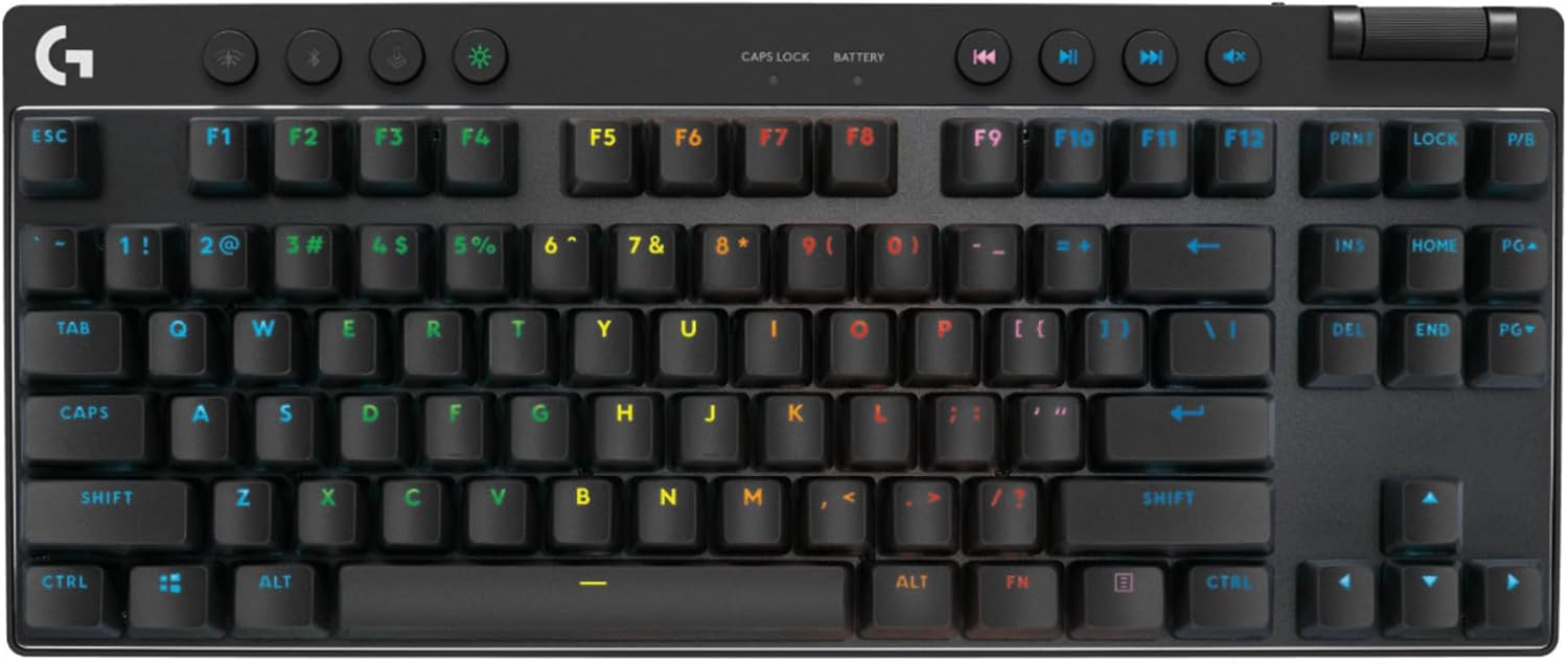 Logitech G PRO Mechanisch gamingtoetsenbord, uiterst draagbaar ontwerp zonder numpad, afneembare micro-USB-kabel, verlichte toetsen met LIGHTSYNC RGB met 16,8M kleuren, QWERTY US INTL, PC/Mac - Zwart