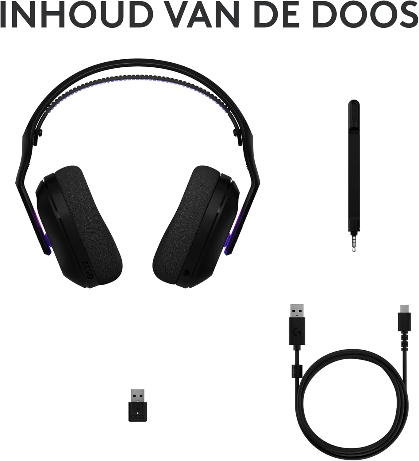 Logitech G522 LIGHTSPEED draadloze gaming headset, LIGHTSYNC RGB, microfoon en geavanceerde gesynchroniseerde audio, drievoudige connectiviteit - LIGHTSPEED, Bluetooth, USB-A naar USB-C voor pc -Zwart
