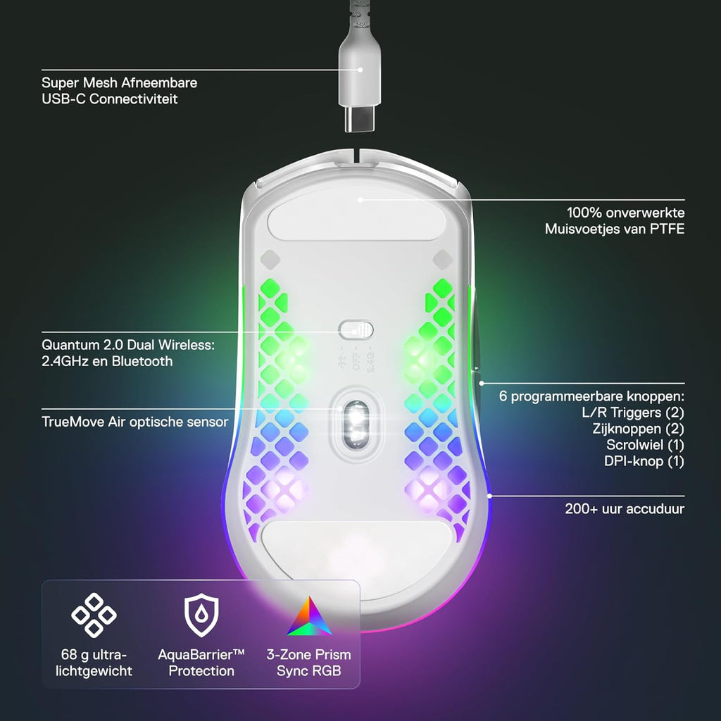 SteelSeries Aerox 3 - Geperforeerde RGB-gamingmuis - Ultralicht waterbestendig ontwerp - 8,500 DPI TrueMove Core optische sensor - Snow