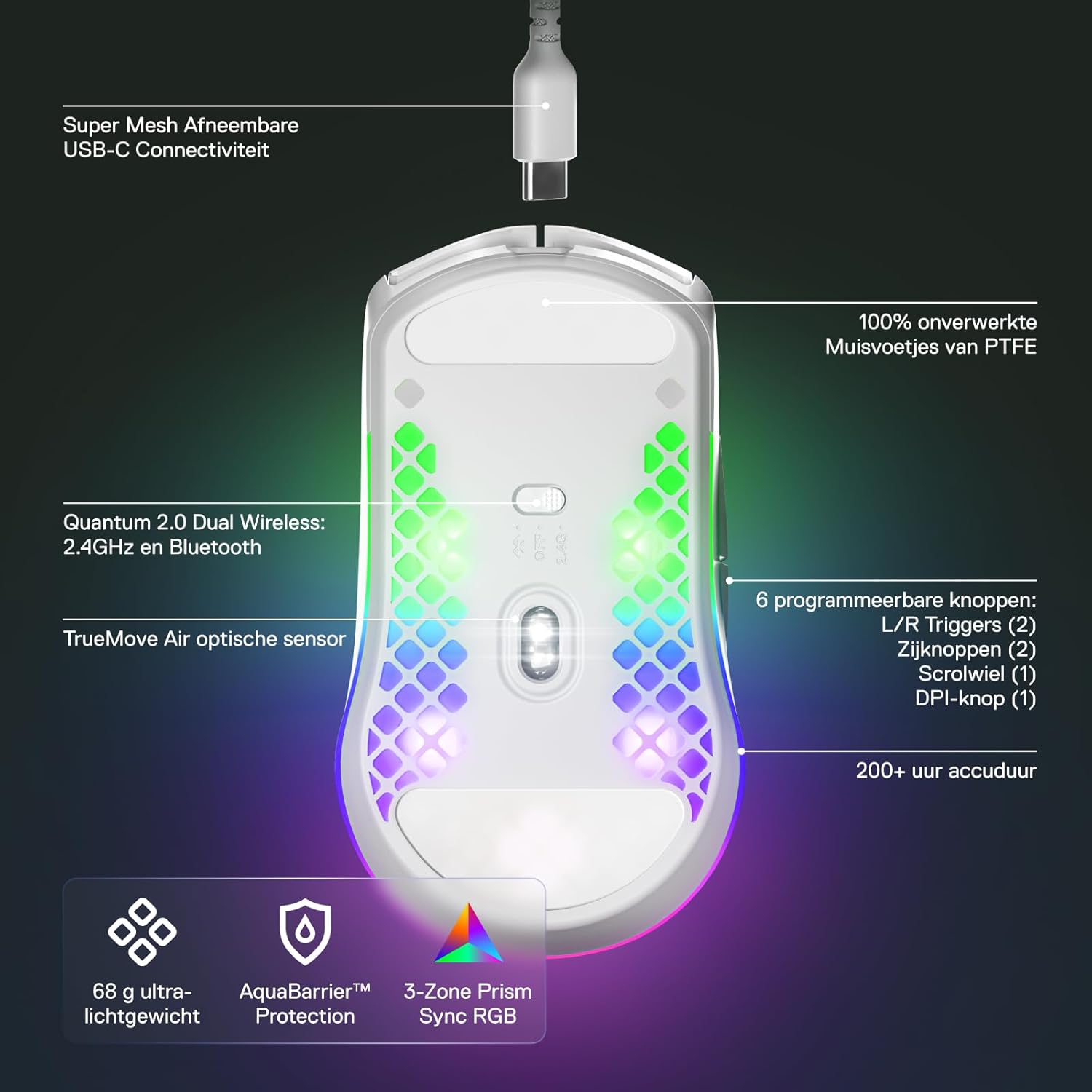 SteelSeries Aerox 3 - Geperforeerde RGB-gamingmuis - Ultralicht waterbestendig ontwerp - 8,500 DPI TrueMove Core optische sensor - Snow