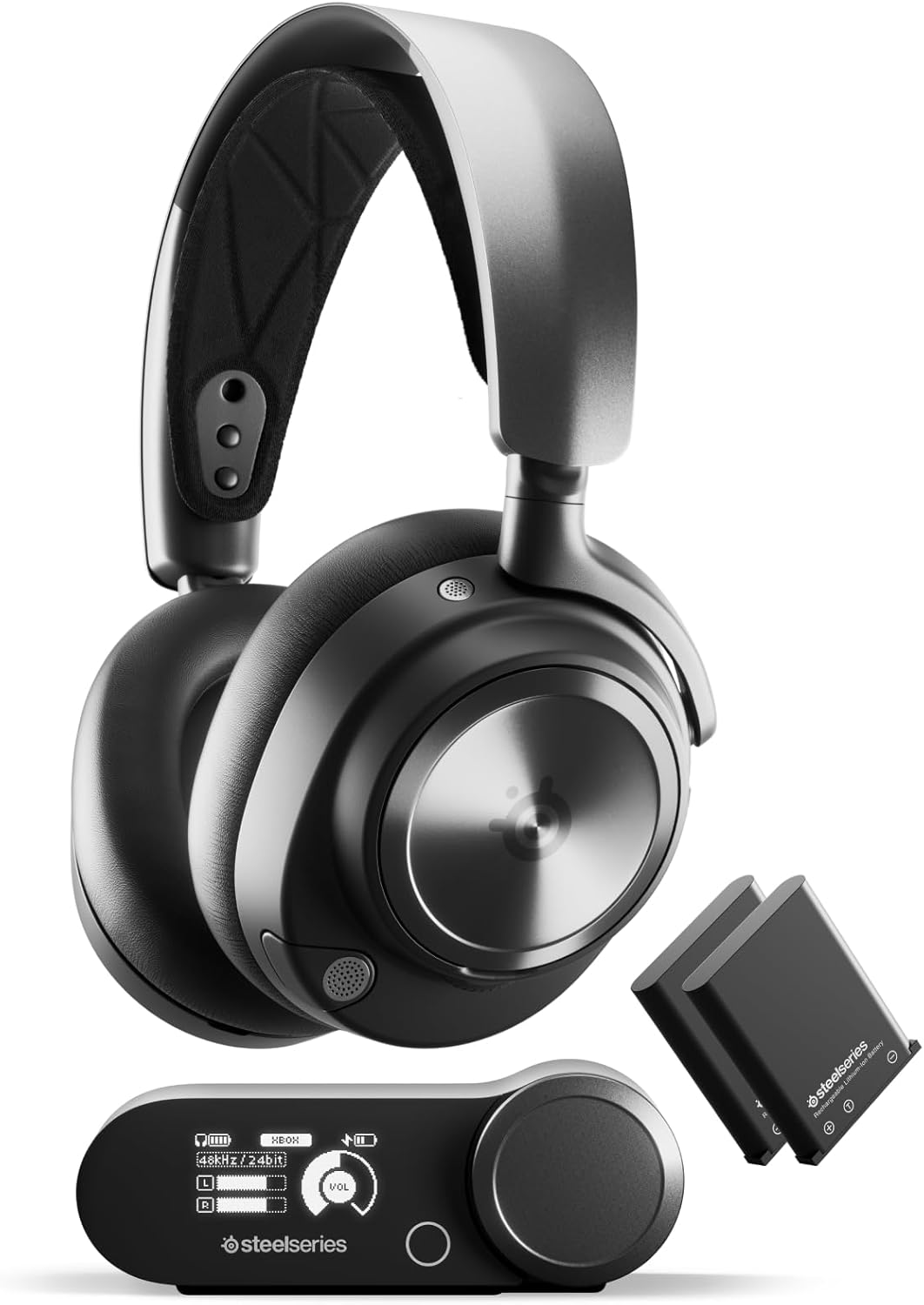 SteelSeries Arctis Nova Pro Wireless gameheadset, aansluiting op meerdere systemen, Neodymiummagneetdrivers, Actieve ruisonderdrukking, Infinity Power System, Xbox Series X|S, Xbox One, Windows 10/11