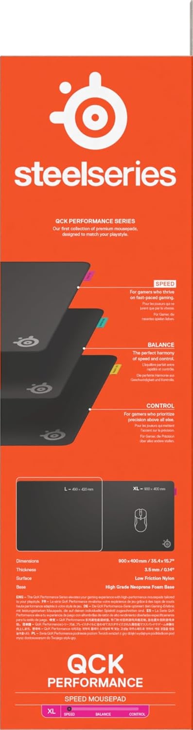 SteelSeries QcK XL Performance Speed-gamingmuismat - Voor soepele muisbewegingen - Gestikte rand met laag profiel - Slipvaste neopreen rubberen onderzijde - 900x400 mm - FPS, MOBA's, RTS, MMO
