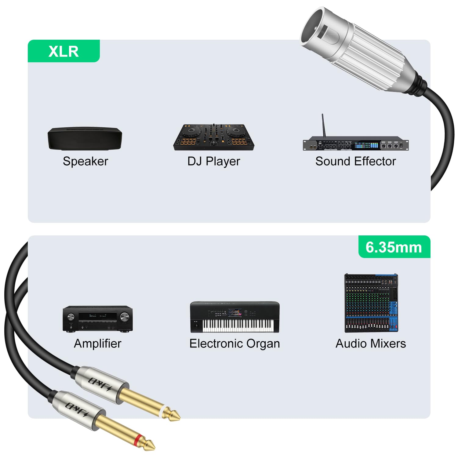 J&D Dual 1/4" naar XLR, Mannelijk naar Dubbel 6,35 mm TS