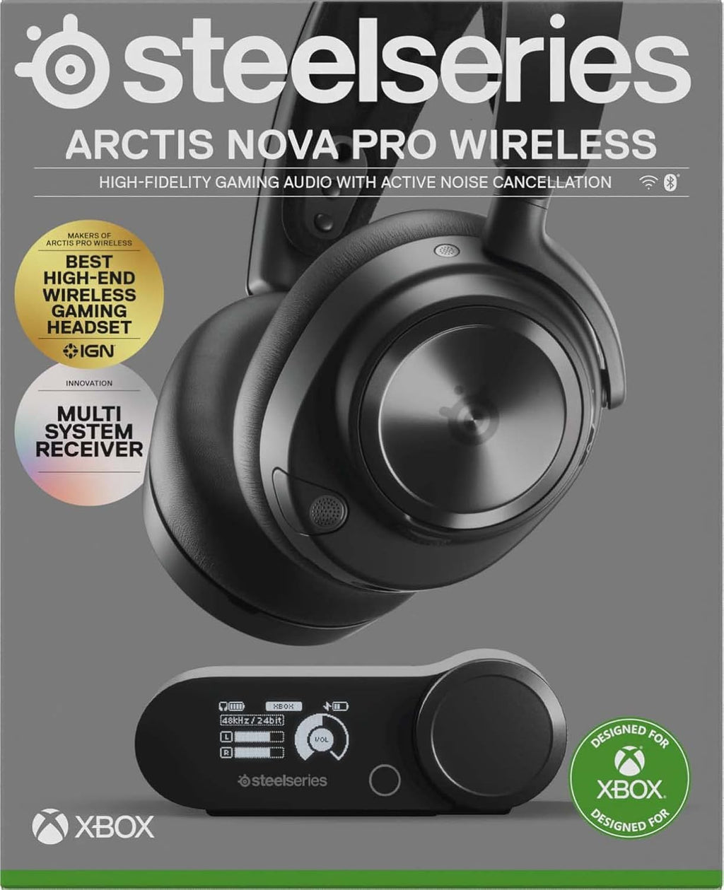 SteelSeries Arctis Nova Pro Wireless gameheadset, aansluiting op meerdere systemen, Neodymiummagneetdrivers, Actieve ruisonderdrukking, Infinity Power System, Xbox Series X|S, Xbox One, Windows 10/11