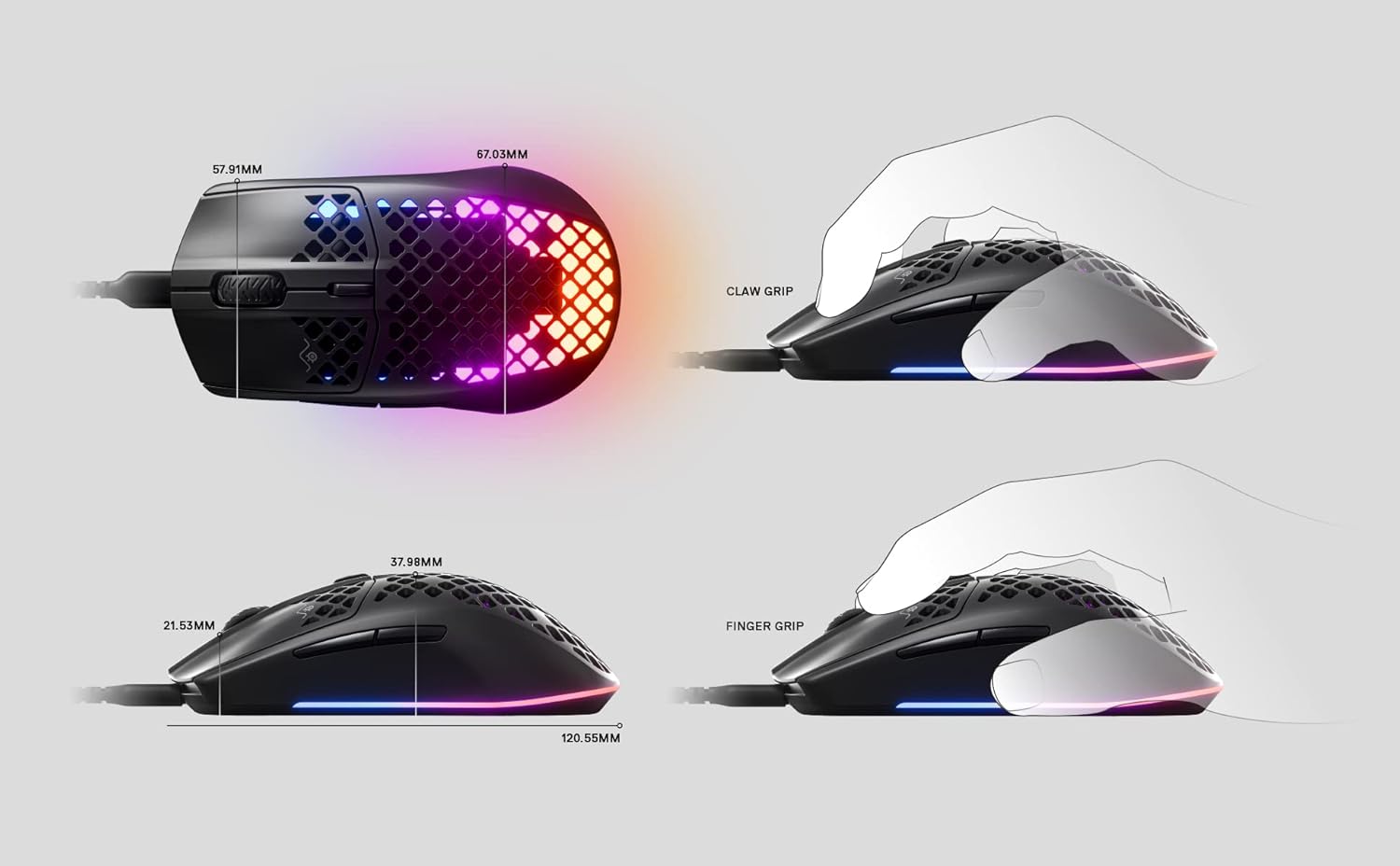 SteelSeries Aerox 3 - Geperforeerde RGB-gamingmuis - Ultralicht waterbestendig ontwerp - 8,500 DPI TrueMove Core optische sensor - Snow