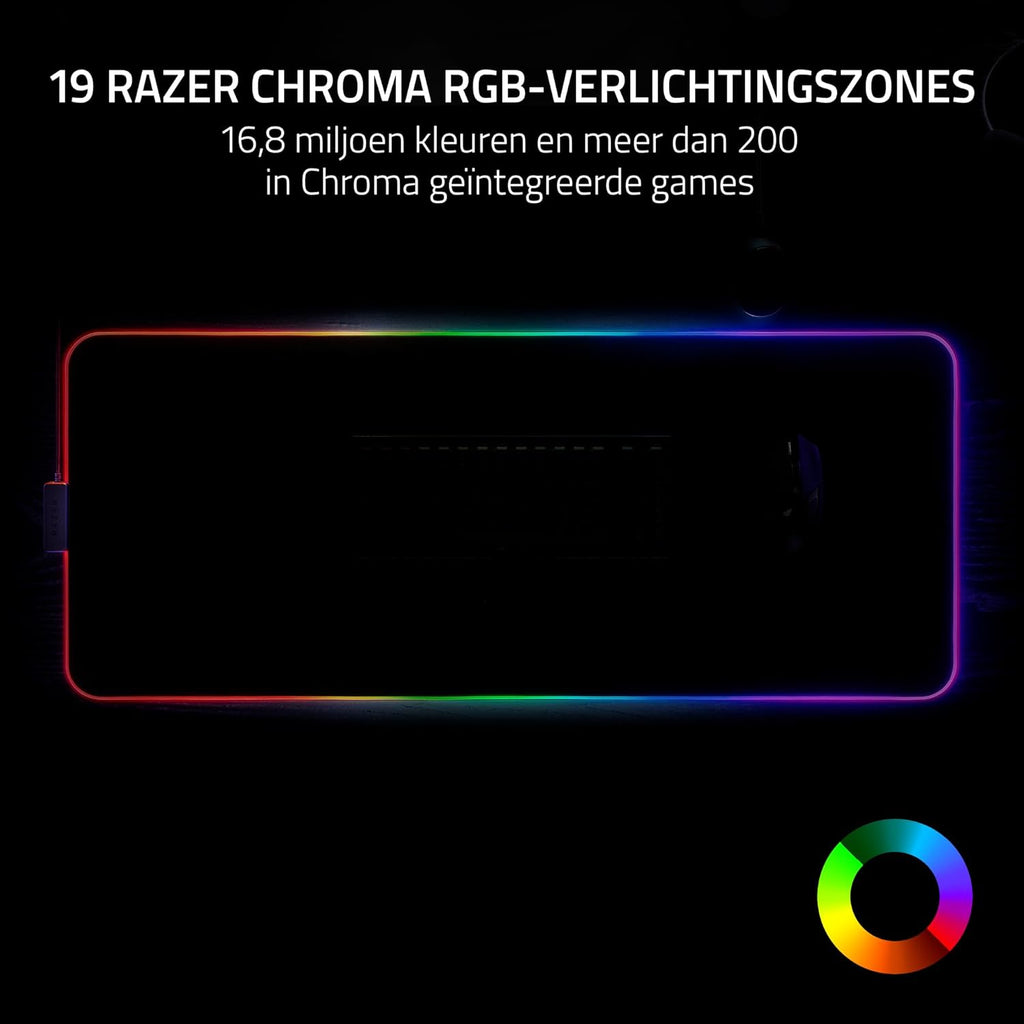 Razer Strider Chroma - Hybride muismat (19 Razer Chroma RGB verlichtingszones, vergroot formaat, anti-slip basis, water- en vervormingsbestendig) L | Zwart