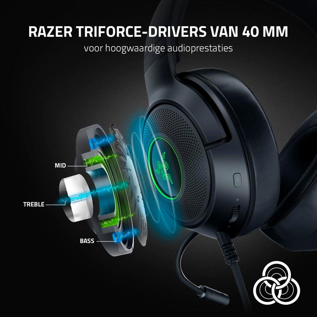 Razer Kraken V4 - Draadloze Gaming Headset (3 Modes Connectiviteit, TriForce 40mm Drivers, 9-Zone RGB Earcup Verlichting, Mix & Volume aanpassingen, THX Spatial Audio) Zwart