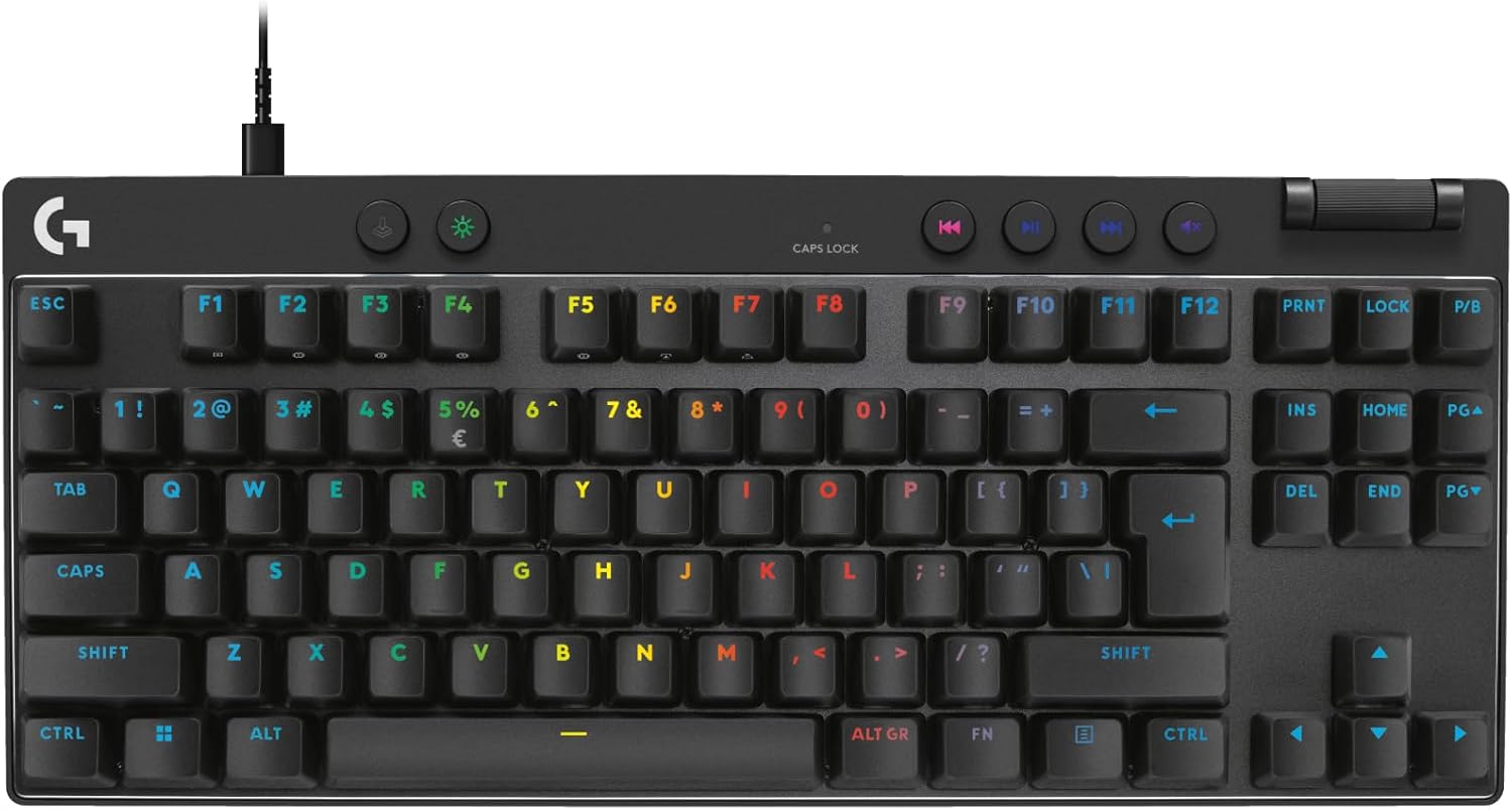 Logitech G PRO Mechanisch gamingtoetsenbord, uiterst draagbaar ontwerp zonder numpad, afneembare micro-USB-kabel, verlichte toetsen met LIGHTSYNC RGB met 16,8M kleuren, QWERTY US INTL, PC/Mac - Zwart