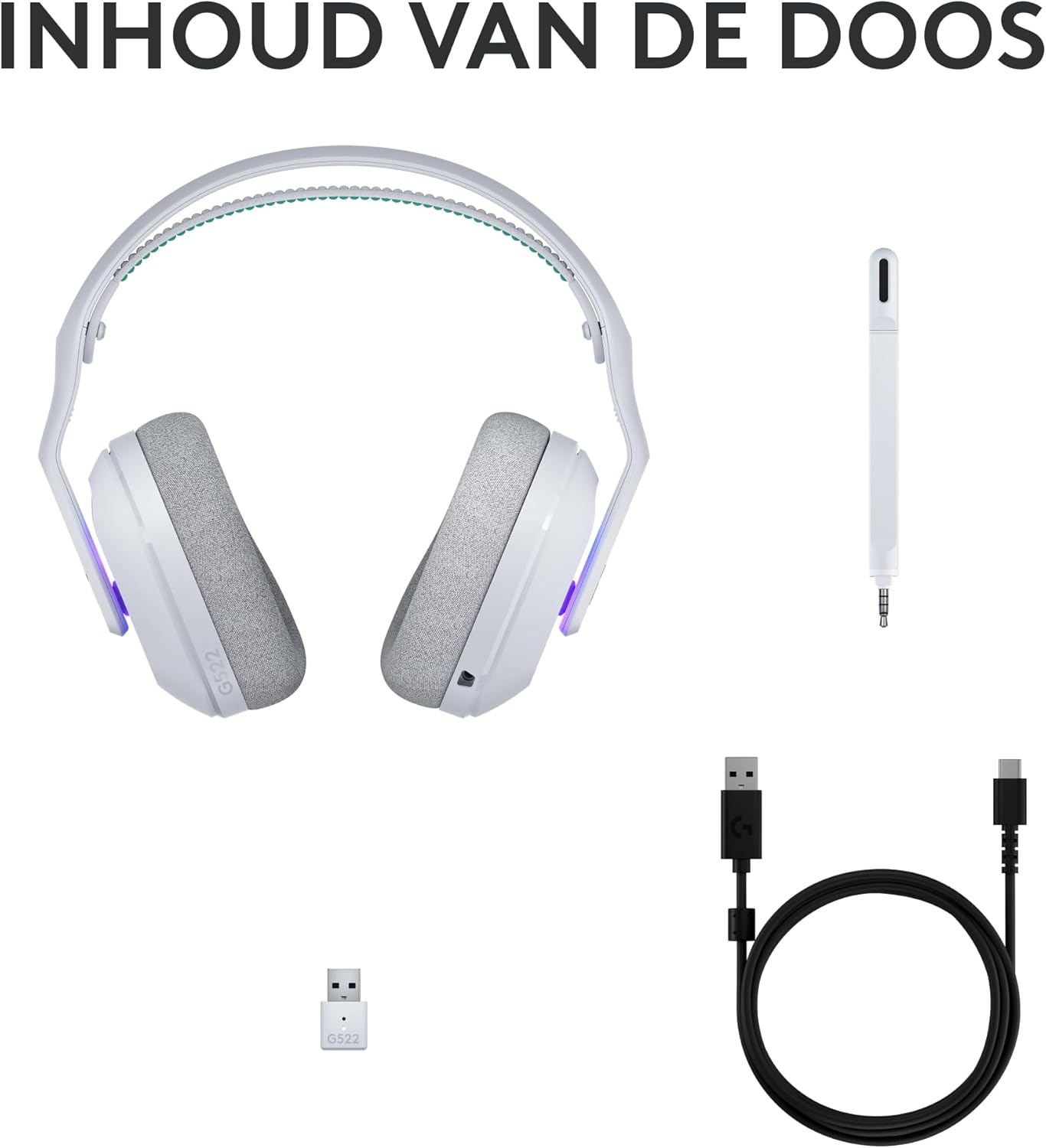 Logitech G522 LIGHTSPEED draadloze gaming headset, LIGHTSYNC RGB, microfoon en geavanceerde gesynchroniseerde audio, drievoudige connectiviteit - LIGHTSPEED, Bluetooth, USB-A naar USB-C voor pc -Zwart