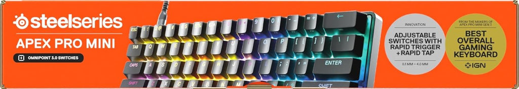 SteelSeries Apex Pro Mini Gen 3 OmniPoint 3.0 HyperMagnetic-schakelaars - Verstelbare activering - Rapid Trigger - Presets voor games - Protection Mode - Rapid Tap/SOCD - RGB - PBT-keycaps - UK QWERTY