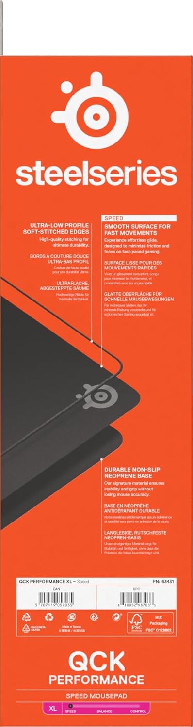 SteelSeries QcK XL Performance Speed-gamingmuismat - Voor soepele muisbewegingen - Gestikte rand met laag profiel - Slipvaste neopreen rubberen onderzijde - 900x400 mm - FPS, MOBA's, RTS, MMO