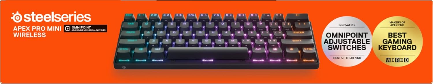 SteelSeries Apex Pro Mini Gen 3 OmniPoint 3.0 HyperMagnetic-schakelaars - Verstelbare activering - Rapid Trigger - Presets voor games - Protection Mode - Rapid Tap/SOCD - RGB - PBT-keycaps - UK QWERTY