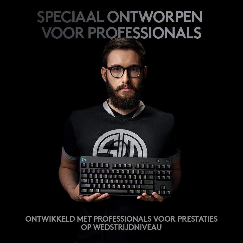 Logitech G PRO Mechanisch gamingtoetsenbord, uiterst draagbaar ontwerp zonder numpad, afneembare micro-USB-kabel, verlichte toetsen met LIGHTSYNC RGB met 16,8M kleuren, QWERTY US INTL, PC/Mac - Zwart