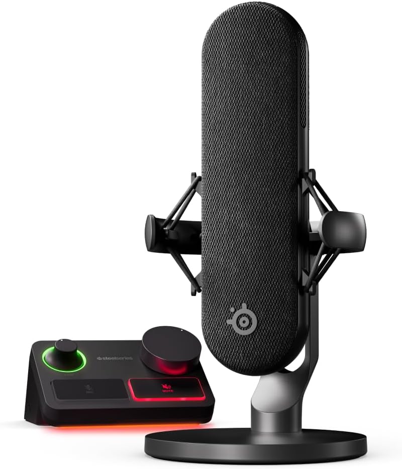 SteelSeries Alias USB-microfoon voor pc — 3x grotere capsule voor gaming, streaming en podcasting — AI-ruisonderdrukking — Ledstatuslampjes voor dempen en geluidsniveaus — Trillingsvrije standaard