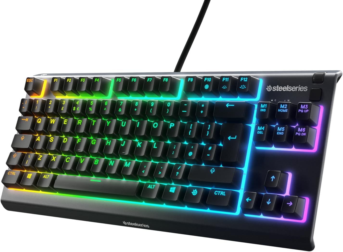 SteelSeries Apex 3 TKL - RGB-gamingtoetsenbord - Compact TKL-toetsenbord voor e-sports - 8-zone RGB-verlichting - Engels QWERTY Layout