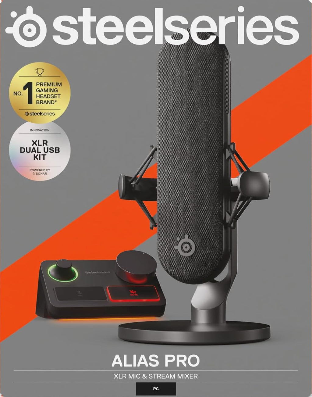 SteelSeries Alias USB-microfoon voor pc — 3x grotere capsule voor gaming, streaming en podcasting — AI-ruisonderdrukking — Ledstatuslampjes voor dempen en geluidsniveaus — Trillingsvrije standaard
