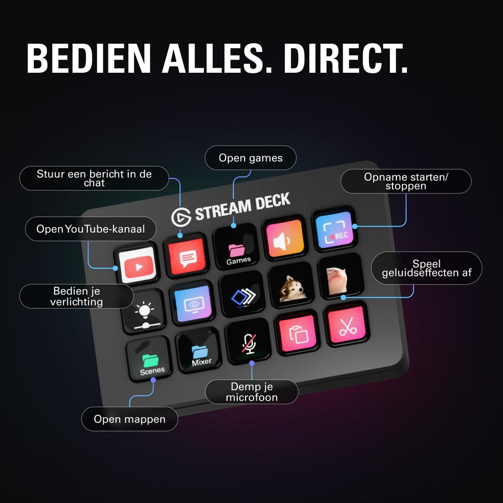 Elgato Stream Deck MK.2 – Studiocontroller, 15 macrotoetsen, start acties in apps en software zoals OBS, Twitch, YouTube en meer, werkt met Mac en pc