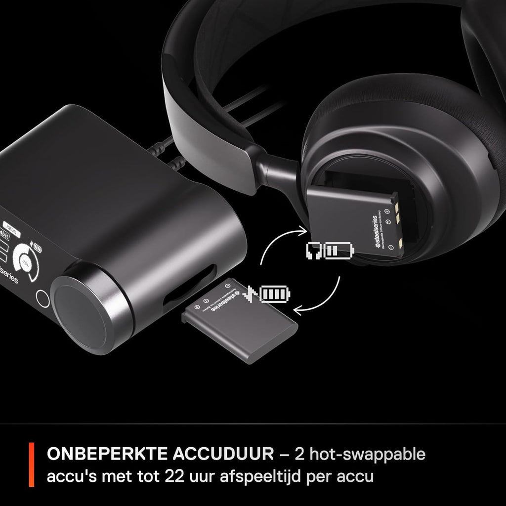 SteelSeries Arctis Nova Pro Wireless gameheadset, aansluiting op meerdere systemen, Neodymiummagneetdrivers, Actieve ruisonderdrukking, Infinity Power System, Xbox Series X|S, Xbox One, Windows 10/11
