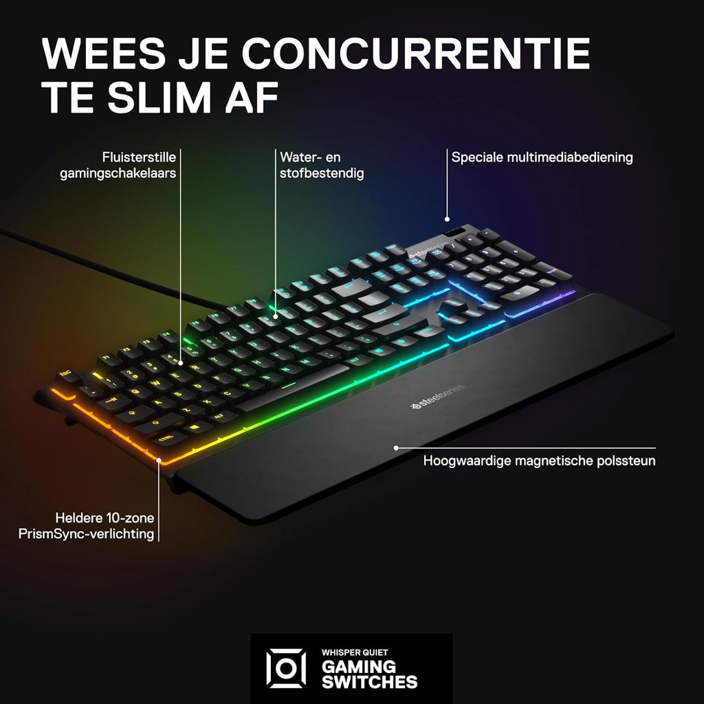 SteelSeries Apex 3 TKL - RGB-gamingtoetsenbord - Compact TKL-toetsenbord voor e-sports - 8-zone RGB-verlichting - Engels QWERTY Layout