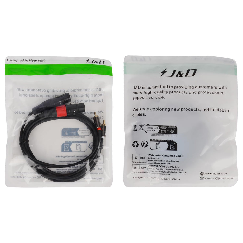 J&D 2 RCA naar 2 XLR-kabel,