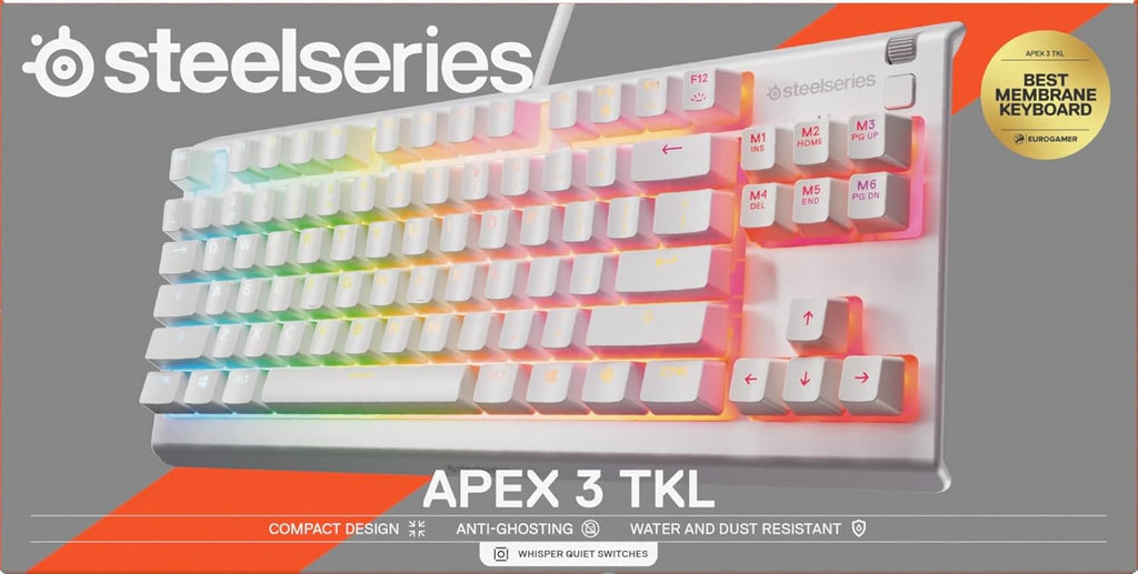 SteelSeries Apex 3 TKL - RGB-gamingtoetsenbord - Compact TKL-toetsenbord voor e-sports - 8-zone RGB-verlichting - Engels QWERTY Layout