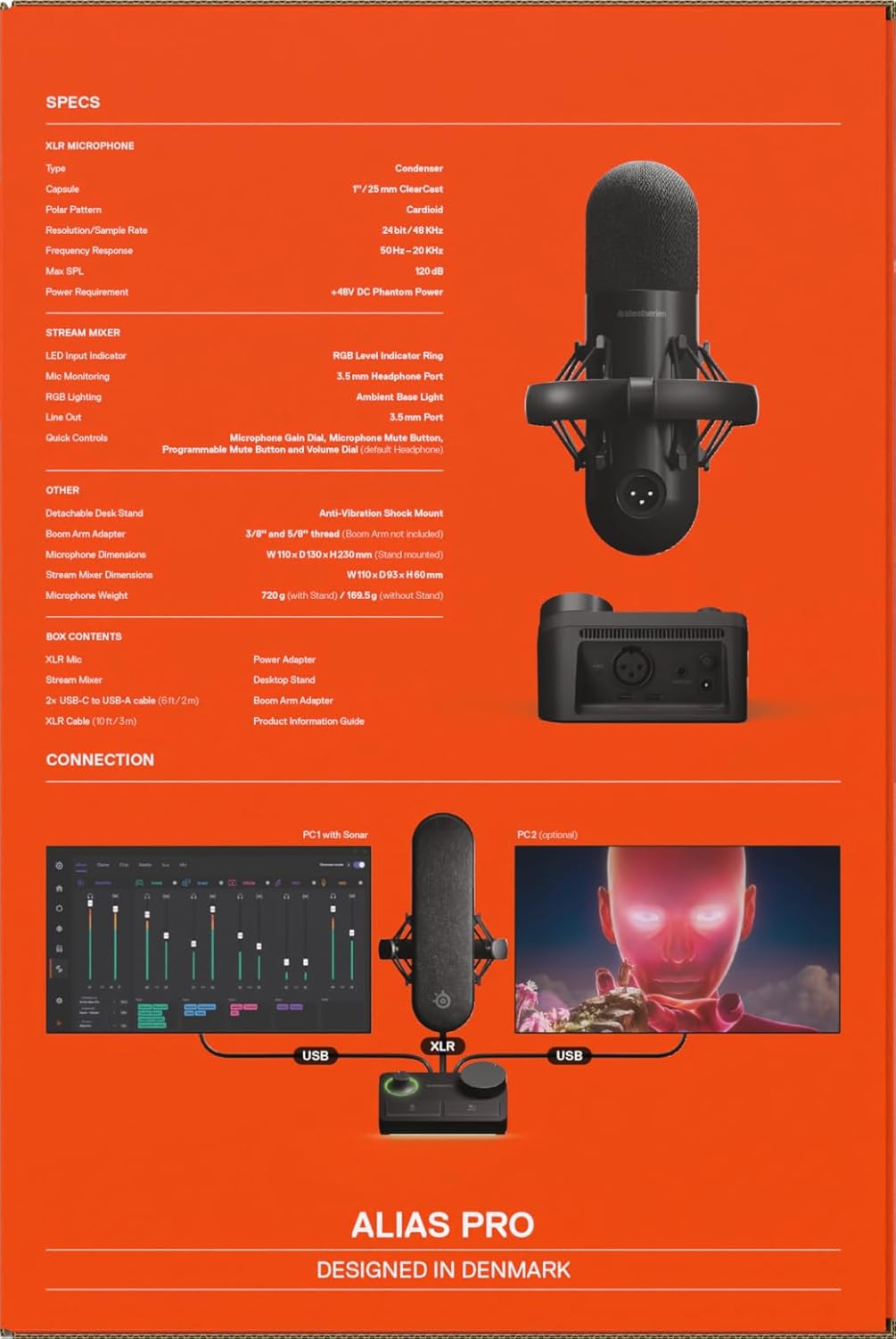 SteelSeries Alias USB-microfoon voor pc — 3x grotere capsule voor gaming, streaming en podcasting — AI-ruisonderdrukking — Ledstatuslampjes voor dempen en geluidsniveaus — Trillingsvrije standaard