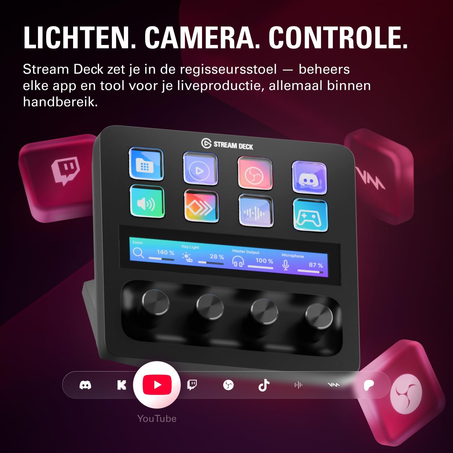Elgato Stream Deck +, Audio-Mixer, Live Productie en Studiocontroller voor Content Creators, Streamen, Gamen, met aanpasbare touch strip-draaiknoppen en LCD-toetsen, werkt met Mac en PC