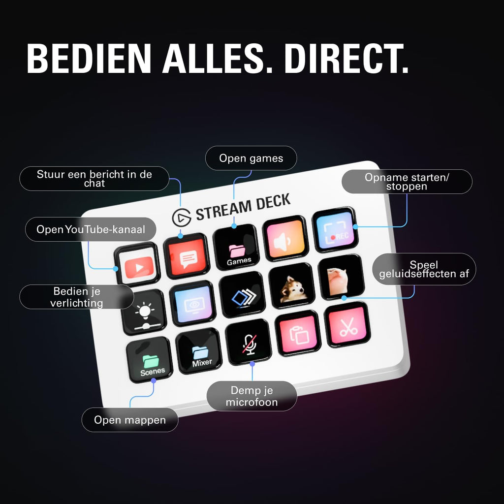 Elgato Stream Deck MK.2 – Studiocontroller, 15 macrotoetsen, start acties in apps en software zoals OBS, Twitch, YouTube en meer, werkt met Mac en pc