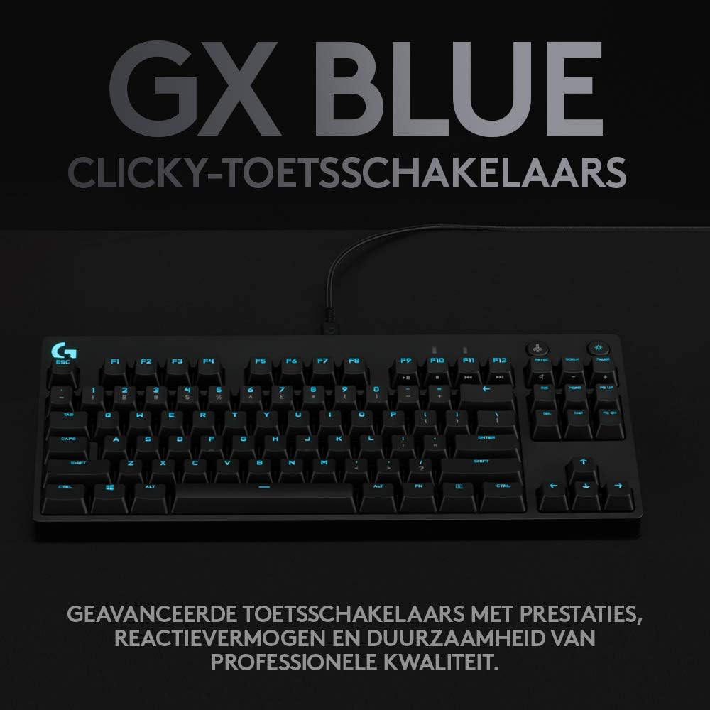 Logitech G PRO Mechanisch gamingtoetsenbord, uiterst draagbaar ontwerp zonder numpad, afneembare micro-USB-kabel, verlichte toetsen met LIGHTSYNC RGB met 16,8M kleuren, QWERTY US INTL, PC/Mac - Zwart