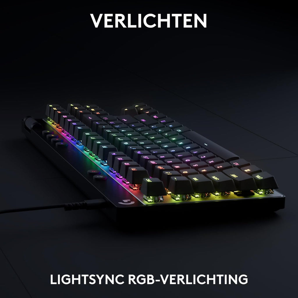 Logitech G PRO Mechanisch gamingtoetsenbord, uiterst draagbaar ontwerp zonder numpad, afneembare micro-USB-kabel, verlichte toetsen met LIGHTSYNC RGB met 16,8M kleuren, QWERTY US INTL, PC/Mac - Zwart