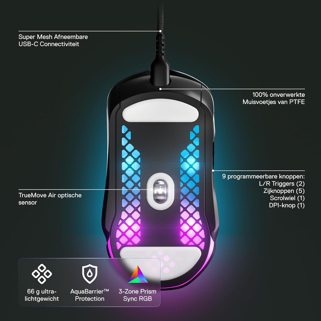 SteelSeries Aerox 3 - Geperforeerde RGB-gamingmuis - Ultralicht waterbestendig ontwerp - 8,500 DPI TrueMove Core optische sensor - Snow