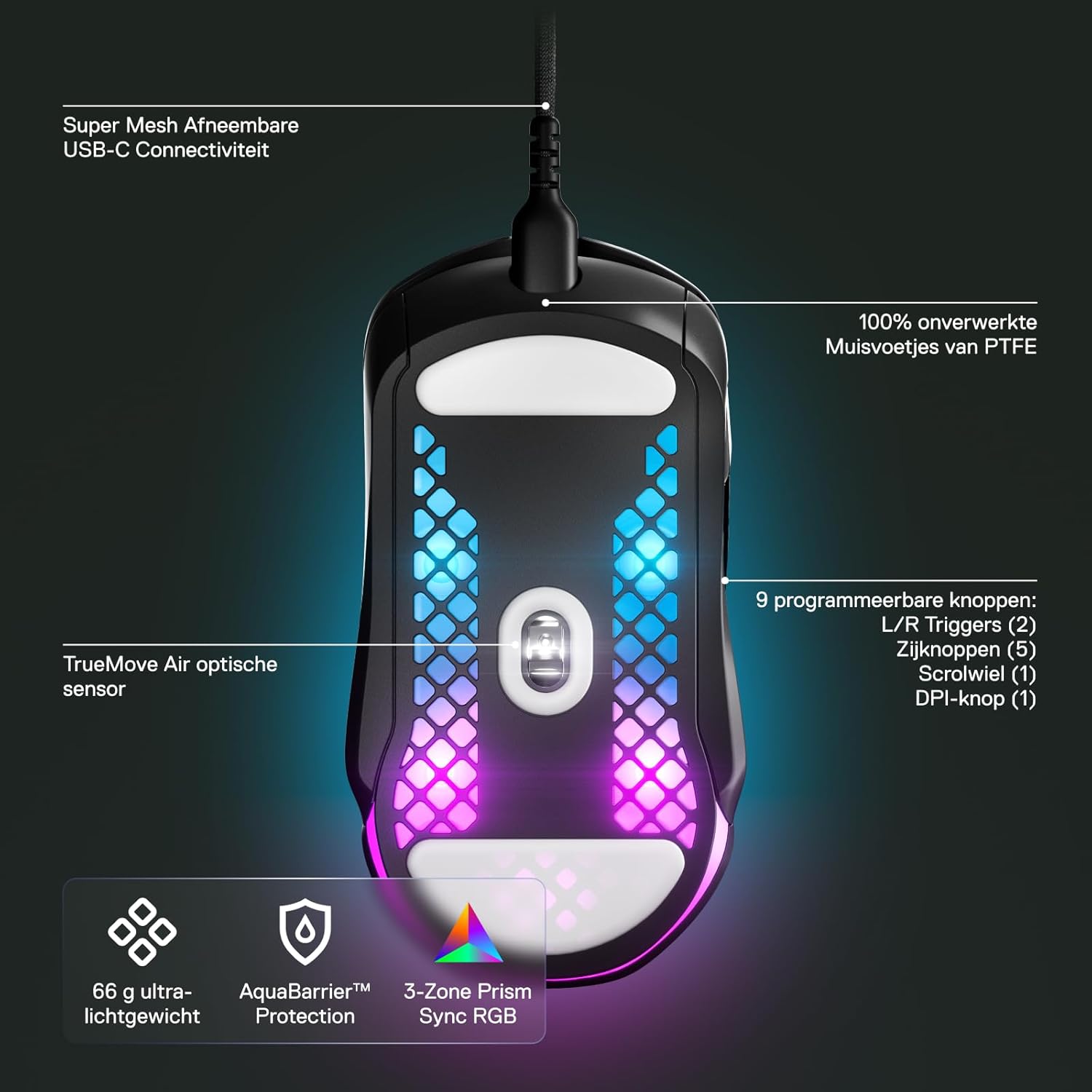 SteelSeries Aerox 3 - Geperforeerde RGB-gamingmuis - Ultralicht waterbestendig ontwerp - 8,500 DPI TrueMove Core optische sensor - Snow