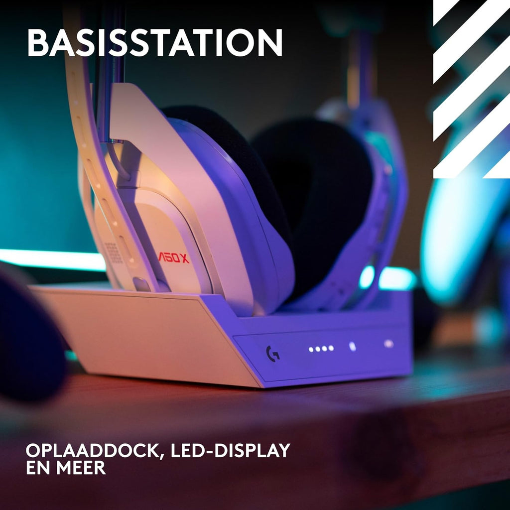 Logitech G Astro A50 X LIGHTSPEED trådlöst spelheadset + batteriladdare, PRO-G GRAPHENE, PLAYSYNC för Xbox Series X|S + PS5 + PC/Mac, Nintendo Switch 2, Bluetooth, HDMI 2.1 Passthru - Vit