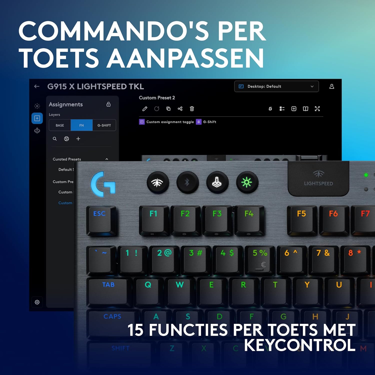 Logitech G G915 X LIGHTSPEED TKL Low-Profile Wireless Gaming Keyboard, Double-Shot PBT Keycaps, volledig programmeerbare toetsen, GL Brown Tactile, pc/Mac, US INT'L QWERTY - Zwart