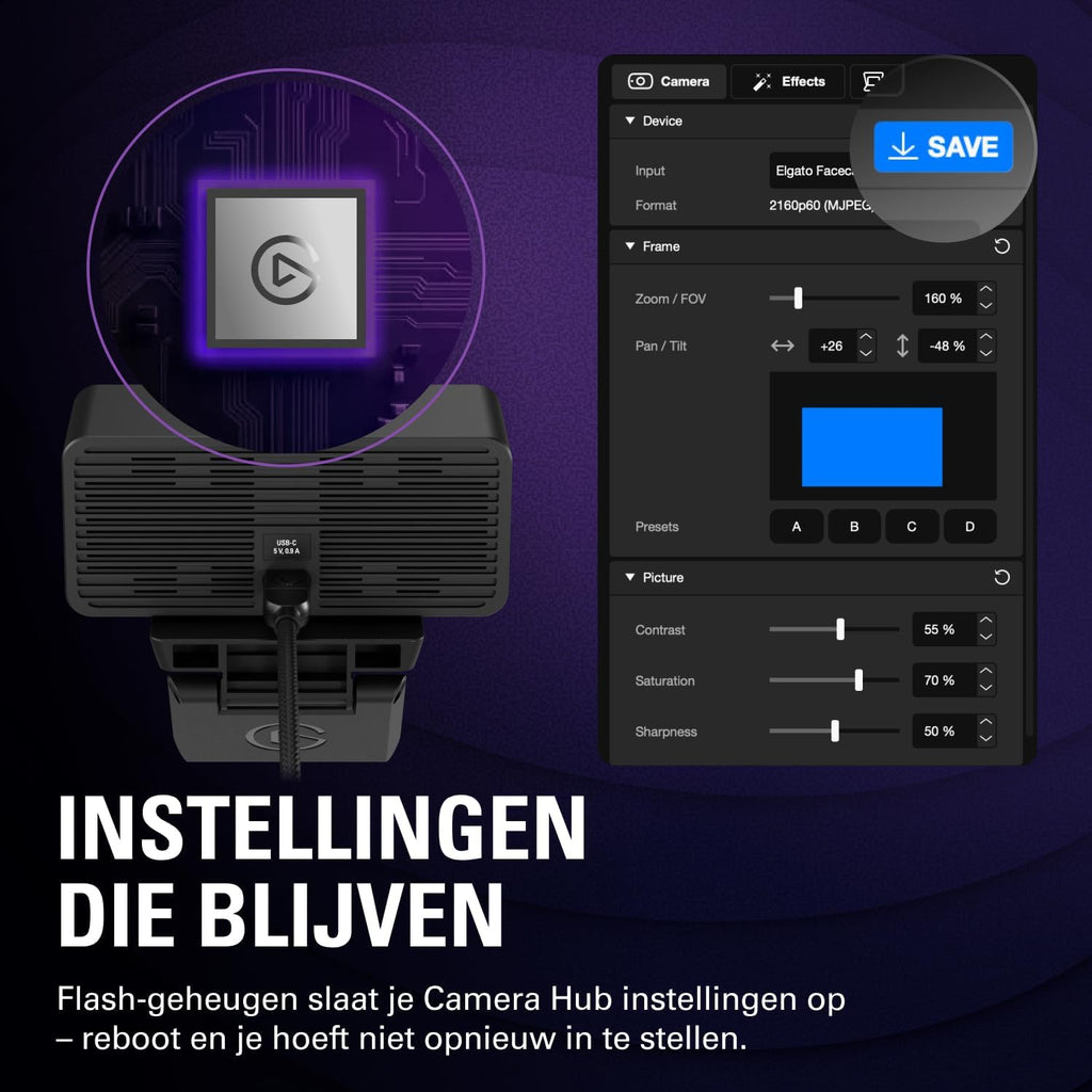 Elgato Facecam 4K – 4K60-studiowebcam, DSLR-achtige bediening, filmische effecten, 49 mm-objectieffilters, HDR, ongecomprimeerde video, geoptimaliseerd scherpstelgebied | USB-C voor pc & Mac