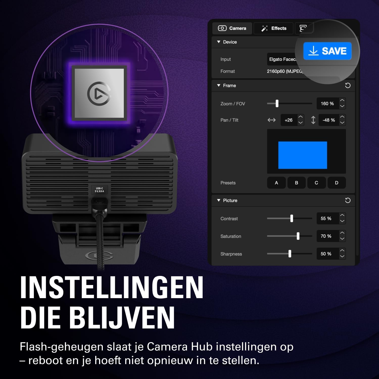 Elgato Facecam 4K – 4K60-studiowebcam, DSLR-achtige bediening, filmische effecten, 49 mm-objectieffilters, HDR, ongecomprimeerde video, geoptimaliseerd scherpstelgebied | USB-C voor pc & Mac