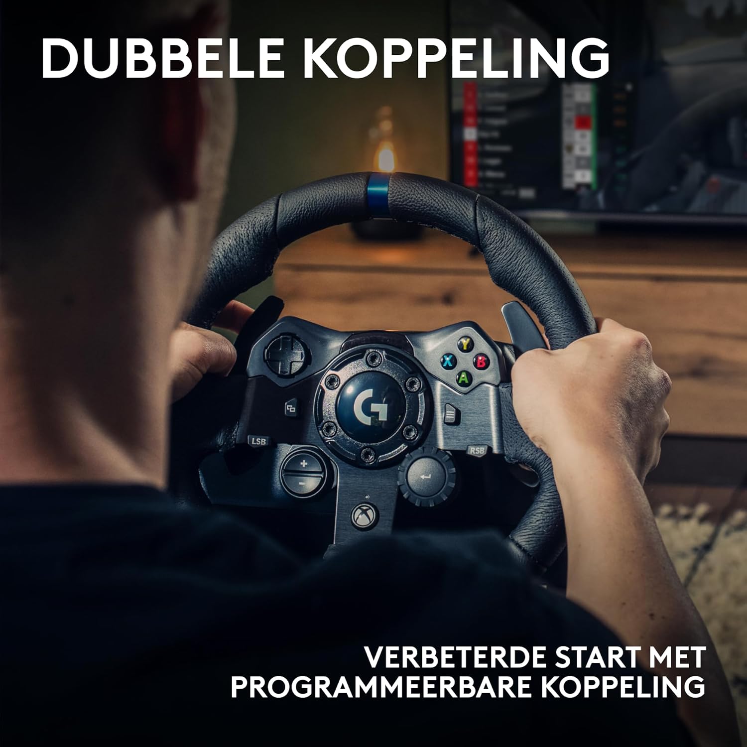 Logitech G G923-racestuur en -pedalen, TRUEFORCE tot een force feedback van 1000 Hz, responsief rijden, startregeling voor dubbele koppeling, stuurhoes van echt, voor PS5, PS4, pc, Mac - Zwart