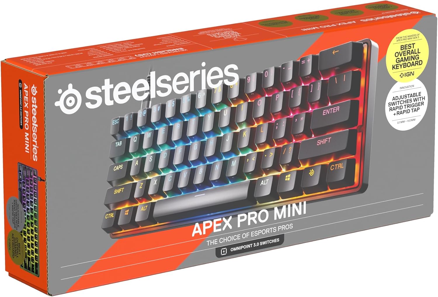 SteelSeries Apex Pro Mini Gen 3 OmniPoint 3.0 HyperMagnetic-schakelaars - Verstelbare activering - Rapid Trigger - Presets voor games - Protection Mode - Rapid Tap/SOCD - RGB - PBT-keycaps - UK QWERTY