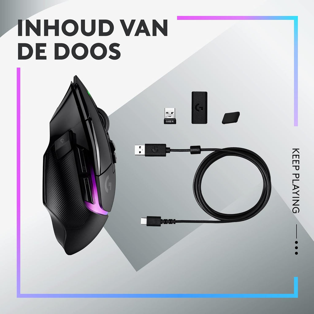 Logitech G502 X Bedrade Gamingmuis - LIGHTFORCE hybride, optisch-mechanische, primaire schakelaars, HERO 25K gaming sensor, voor PC - MacOS/Windows - Zwart