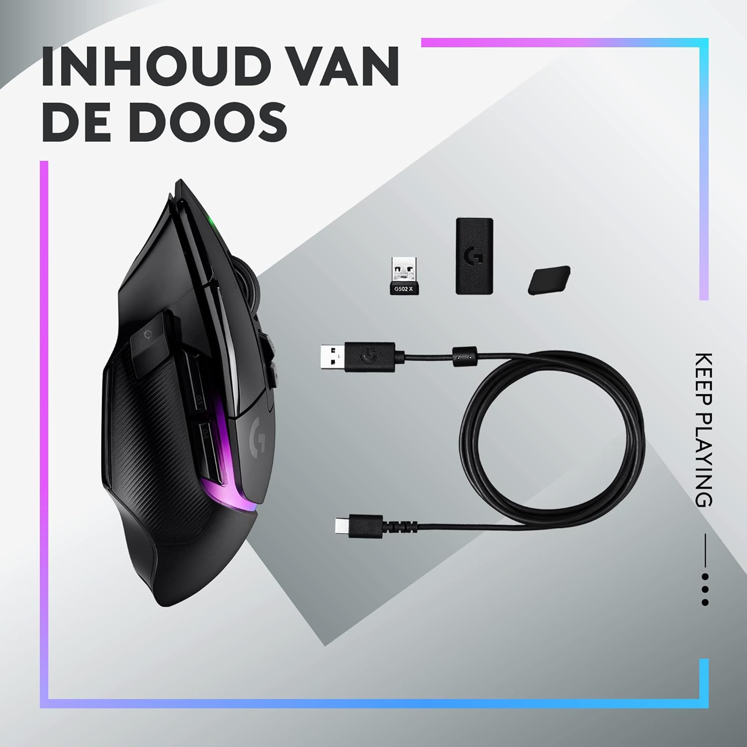 Logitech G502 X Bedrade Gamingmuis - LIGHTFORCE hybride, optisch-mechanische, primaire schakelaars, HERO 25K gaming sensor, voor PC - MacOS/Windows - Zwart