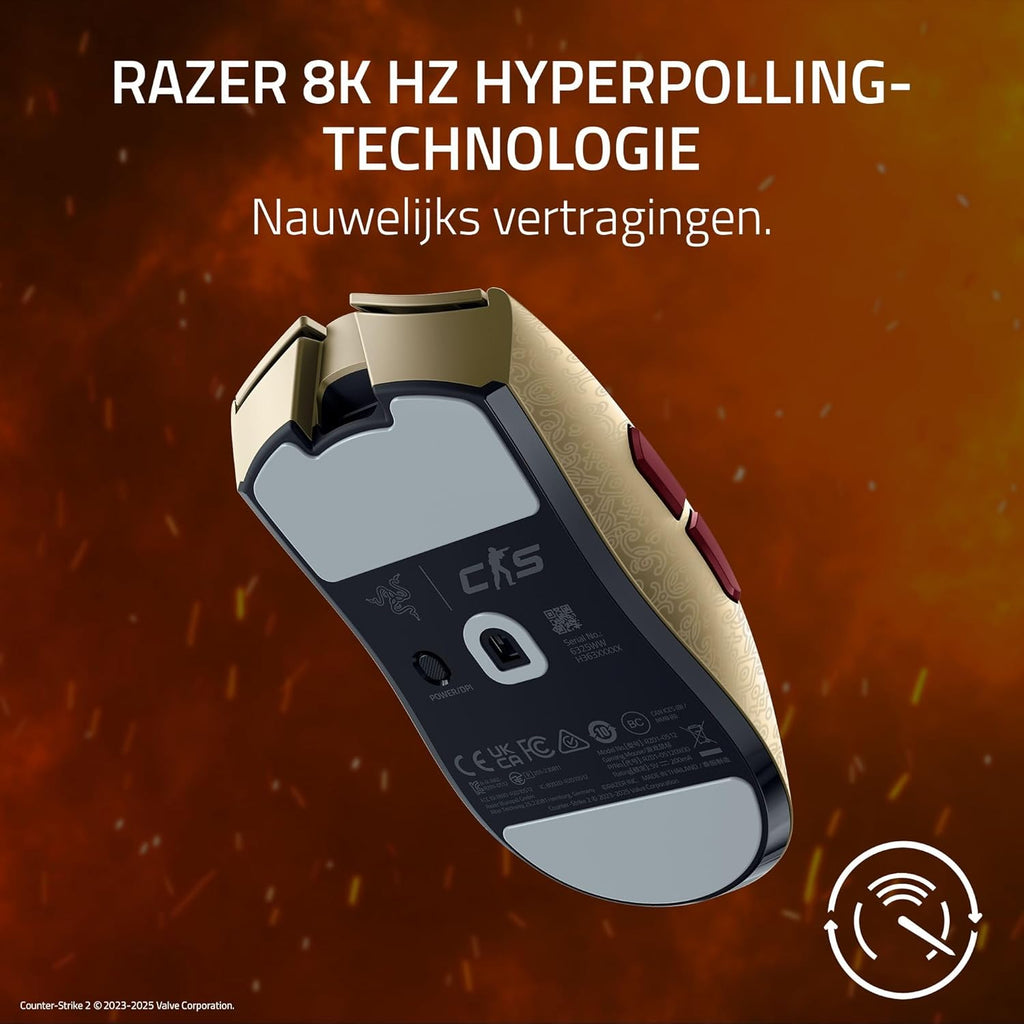 Razer Viper V3 Pro Counter-Strike 2 Dragon Lore - Ultralichte draadloze esports-gamingmuis - 55g - 8K HyperPolling - Focus Pro Sensor 35K DPI - 2,4 GHz HyperSpeed - 95 uur - PC/Mac | Dragon Lore